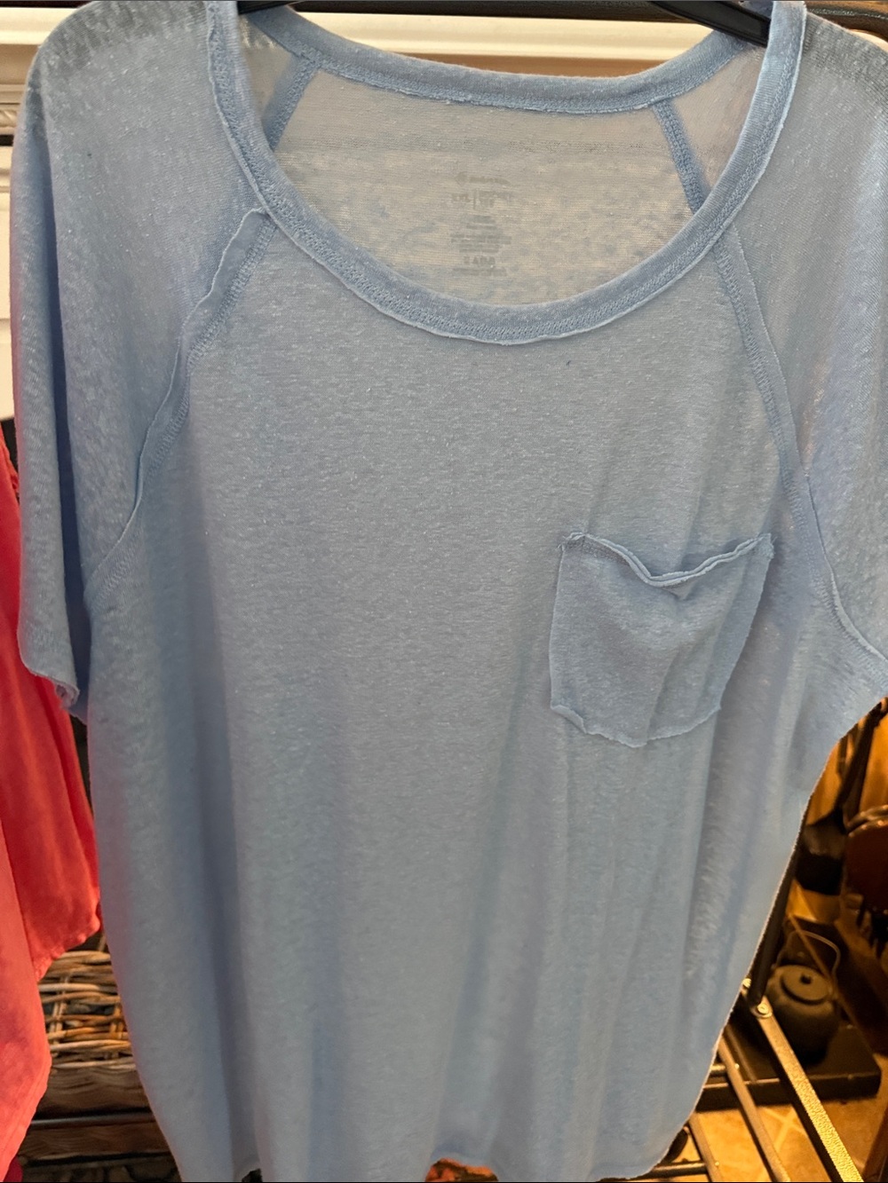 Light Blue Women's Pocket Tee - Casual Short Sleeve Top 0076